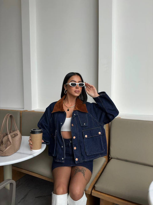 Denim Jacket with Corduroy Collar