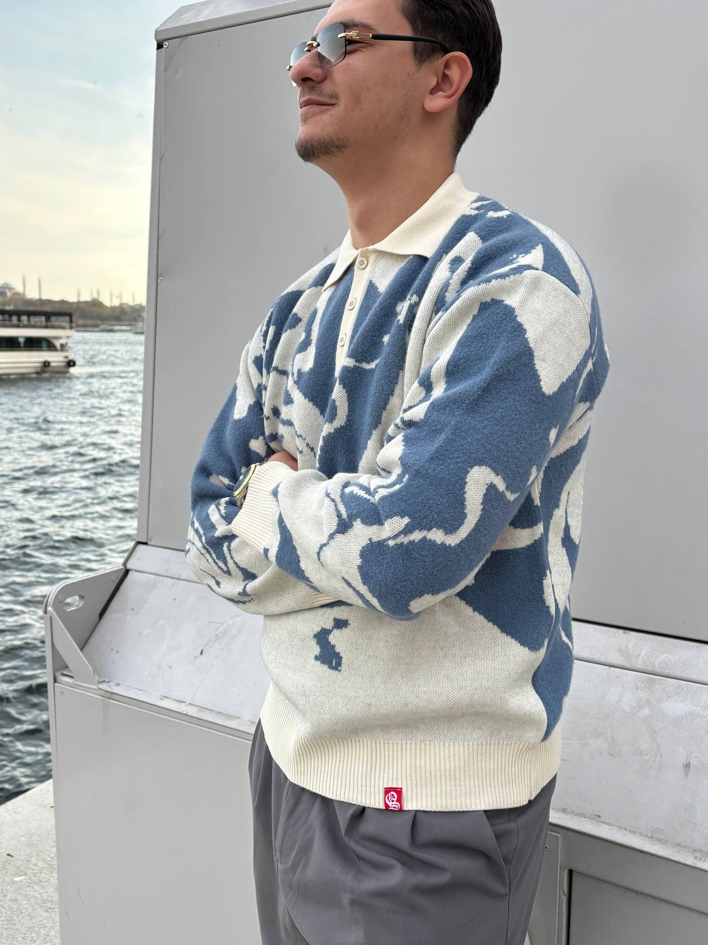 Blue White Pattern Acrylic Sweater