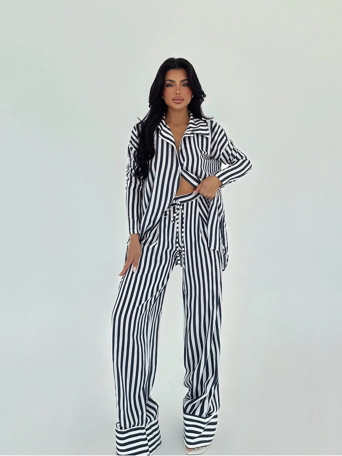 Navy Blue Striped Oversize Shirt