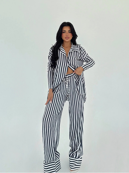 Navy Blue Striped Oversize Shirt