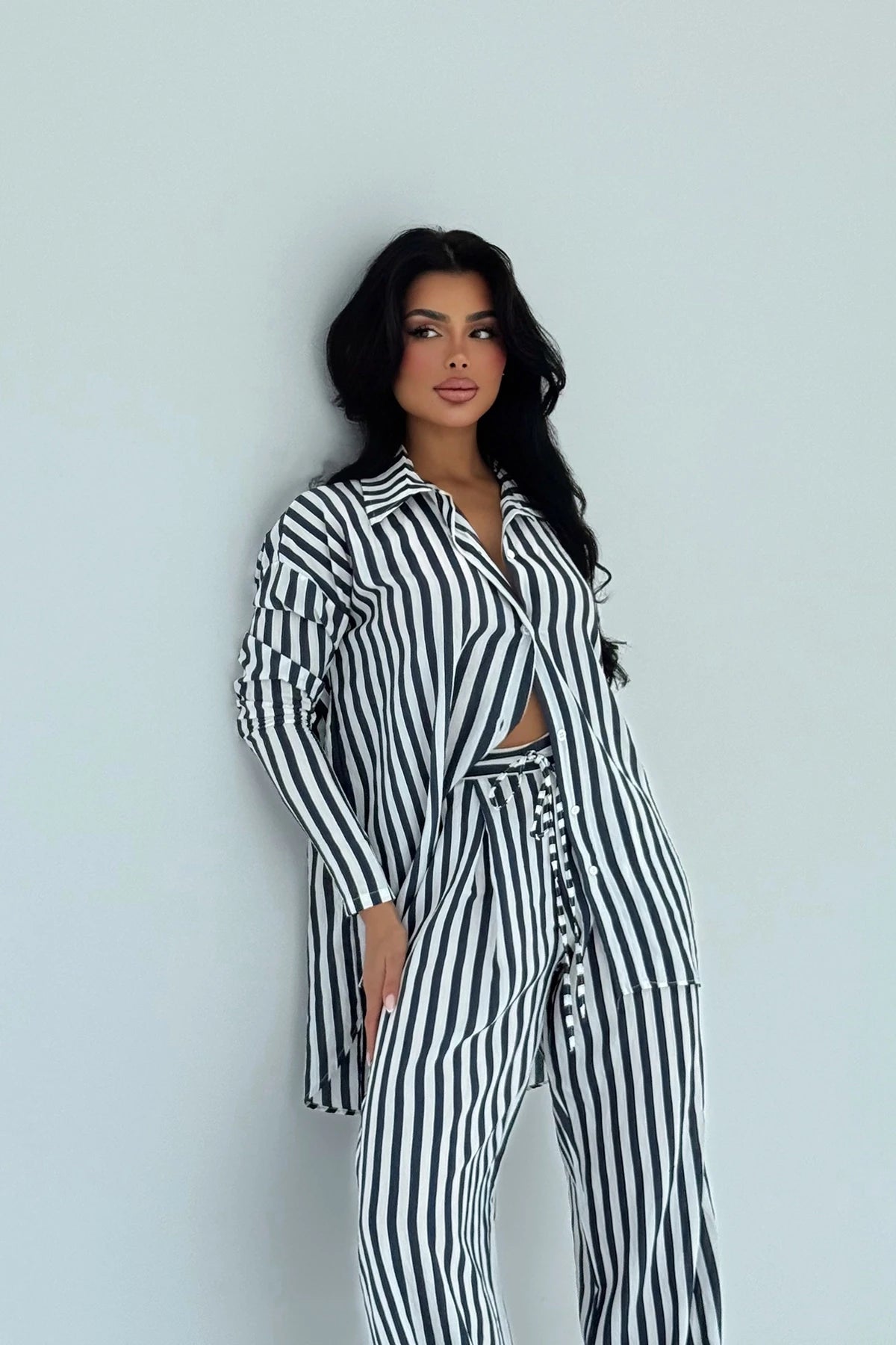 Navy Blue Striped Oversize Shirt