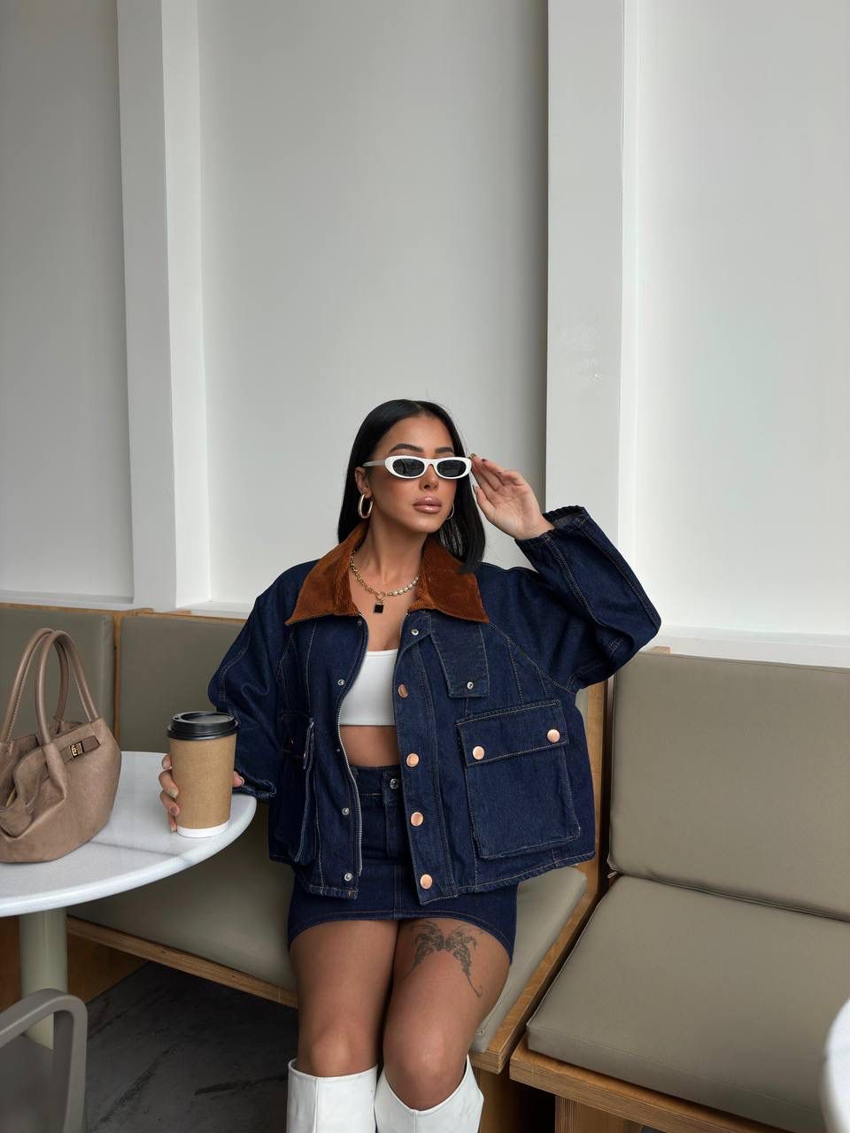 Denim Jacket with Corduroy Collar