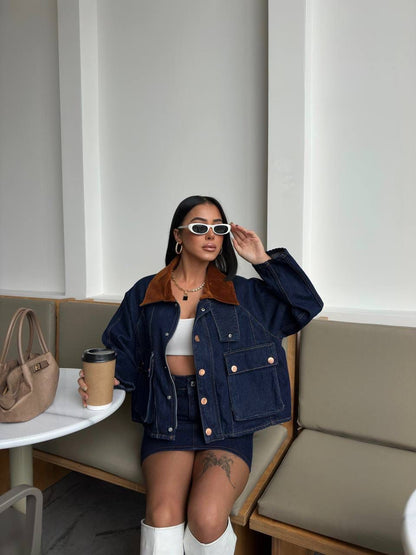 Denim Jacket with Corduroy Collar