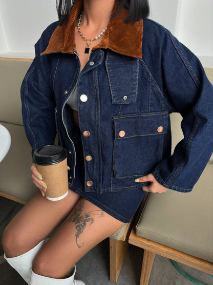 Denim Jacket with Corduroy Collar