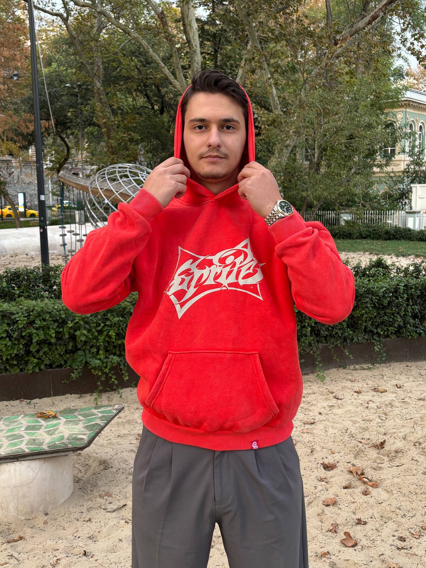 Washed ''Sprite'' Red Oversize Hoodie