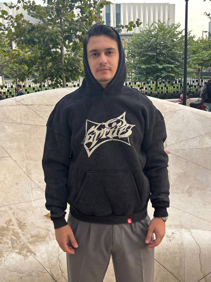 Washed ''Sprite'' Black Oversize Hoodie
