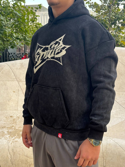 Washed ''Sprite'' Black Oversize Hoodie
