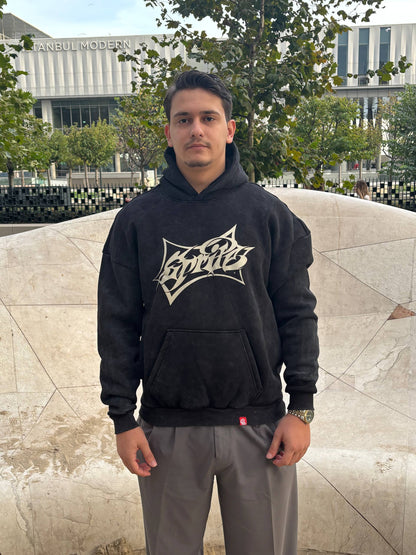 Washed ''Sprite'' Black Oversize Hoodie