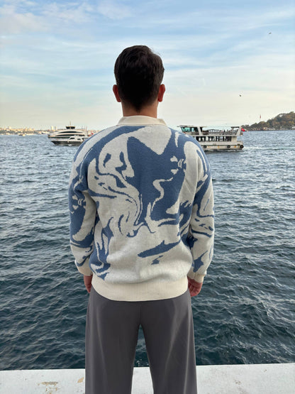 Blue White Pattern Acrylic Sweater
