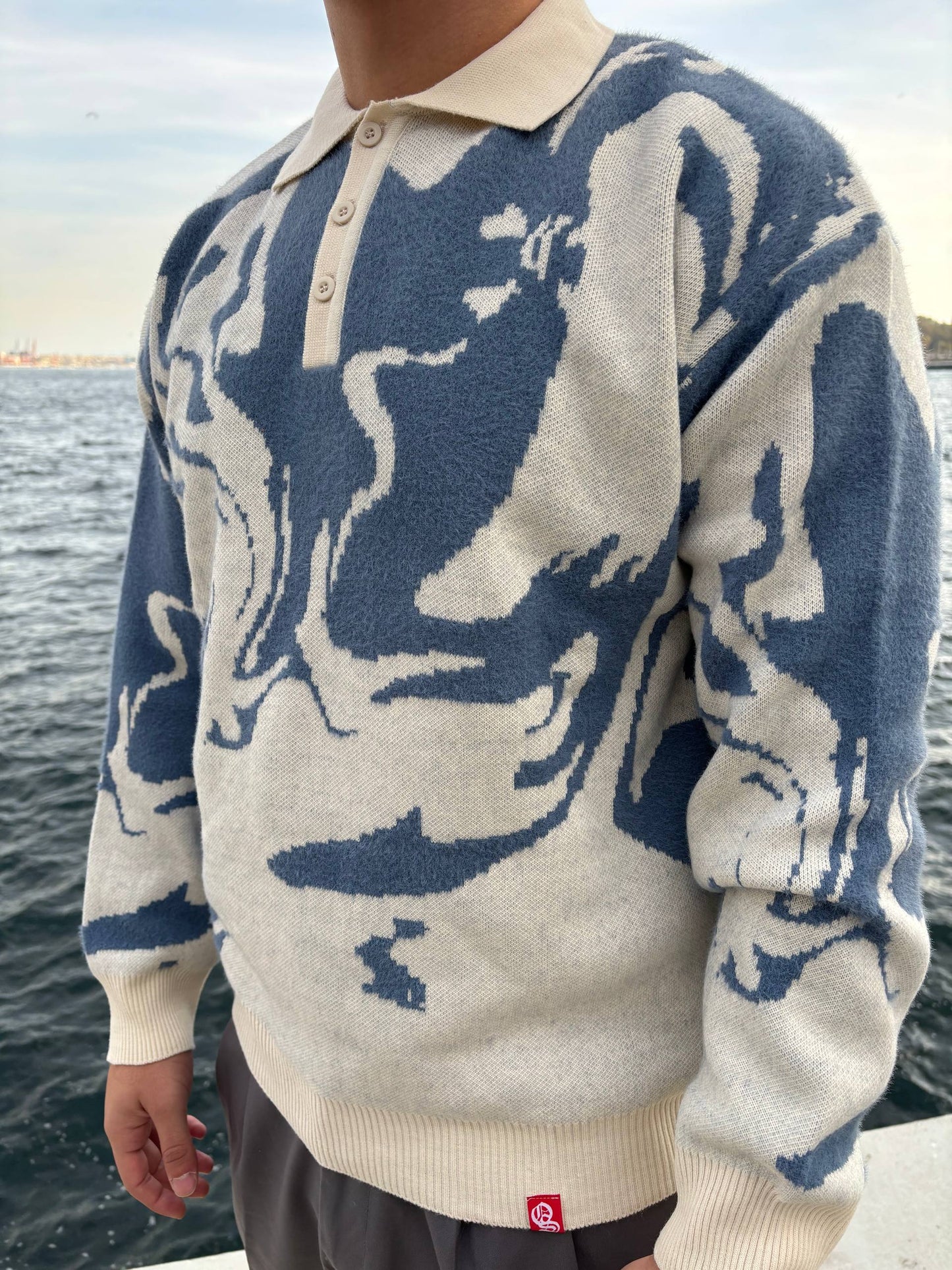 Blue White Pattern Acrylic Sweater