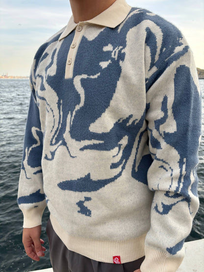 Blue White Pattern Acrylic Sweater