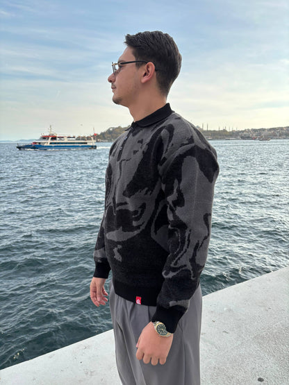 Black Gray Pattern Acrylic Sweater