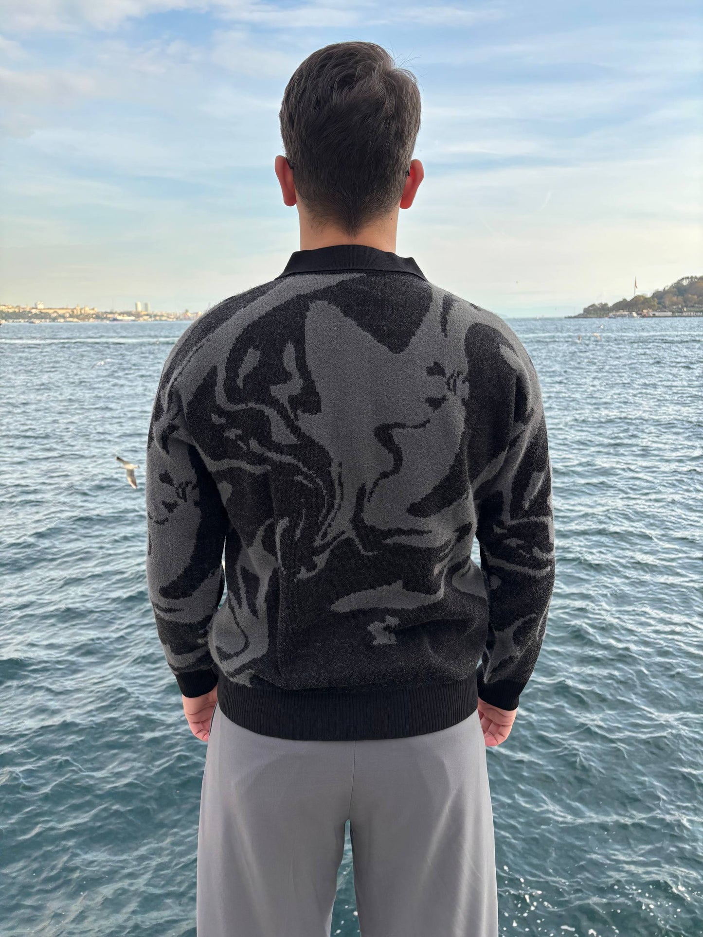 Black Gray Pattern Acrylic Sweater