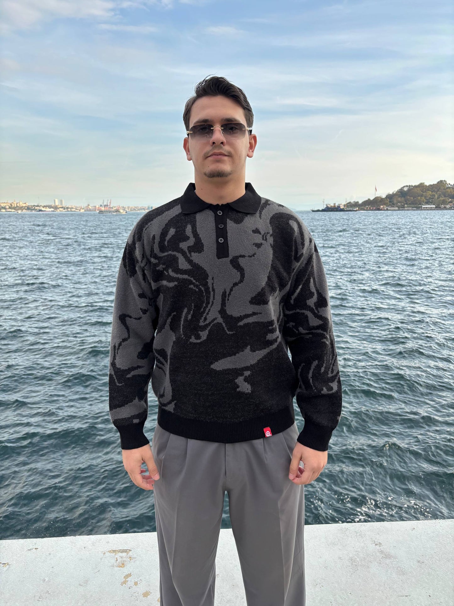 Black Gray Pattern Acrylic Sweater