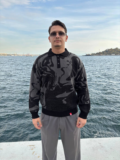 Black Gray Pattern Acrylic Sweater