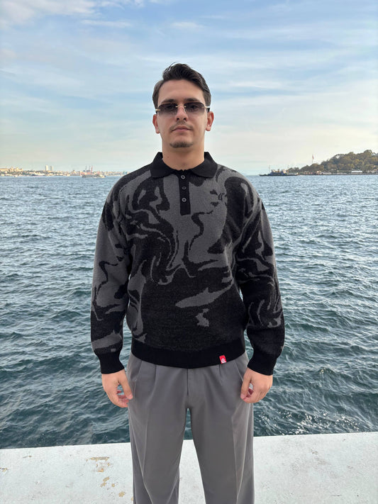 Black Gray Pattern Acrylic Sweater