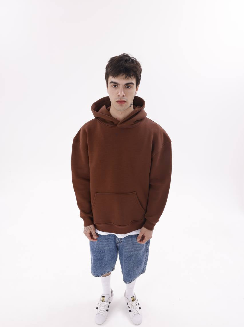 Rudas didelis paprastas džemperis su gobtuvu