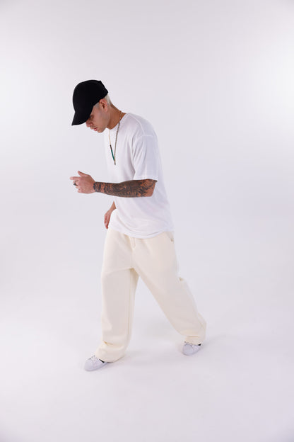 Fleece Lined Baggy Cream Sweatpant