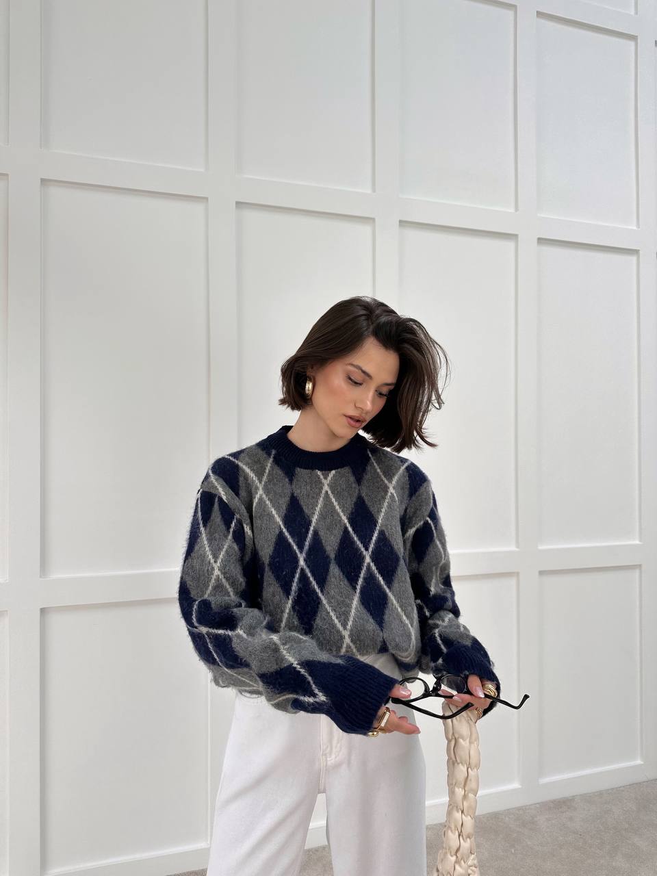 Fleece Lined Diamond Pattern Sweater