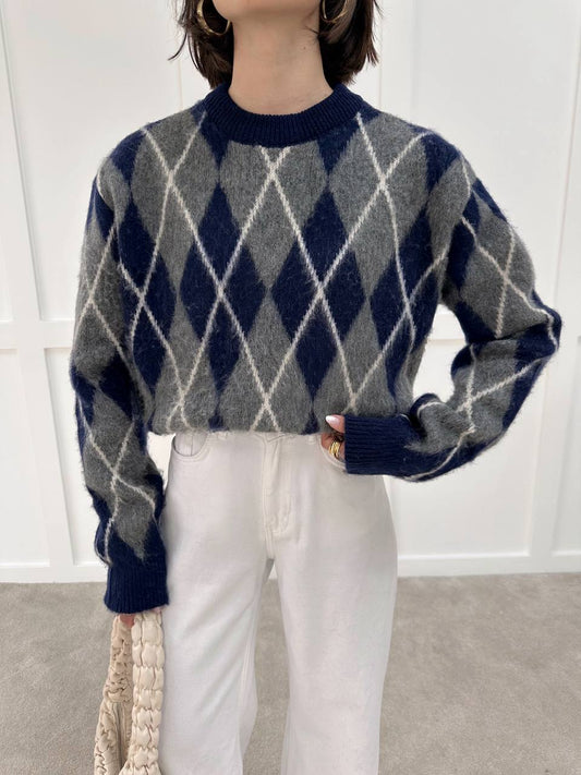 Fleece Lined Diamond Pattern Sweater