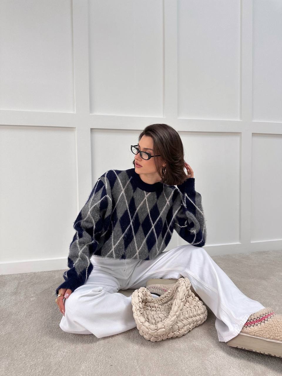 Fleece Lined Diamond Pattern Sweater